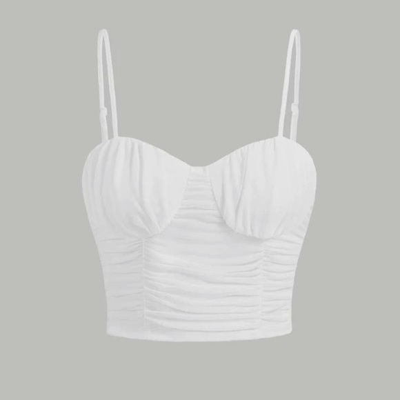 12th Tribe Tops - 12th Tribe White Ruched Bustier Crop Top